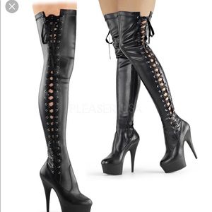 Pleaser Black Side Lace Up Boots